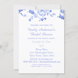 Invitación Elegante Blue Floral Bridal Shower Hosted