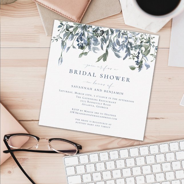 Invitación Elegante Blue Floral Couples Bridal Shower (Subido por el creador)