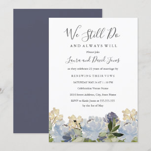 Invitación Elegante Blue Floral Garden Wedding Vow Renovación