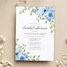 Invitación Elegante Blue Floral Greenery Bridal Shower