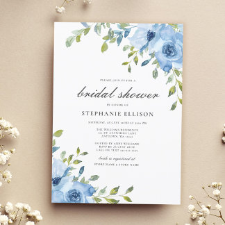 Invitación Elegante Blue Floral Greenery Bridal Shower