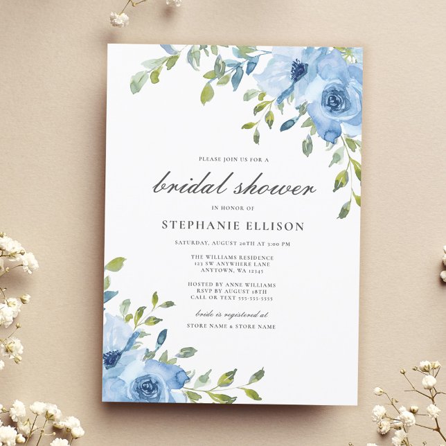 Invitación Elegante Blue Floral Greenery Bridal Shower (Subido por el creador)
