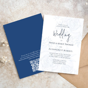Invitación Elegante Blue Floral Simple Classic Blue Código