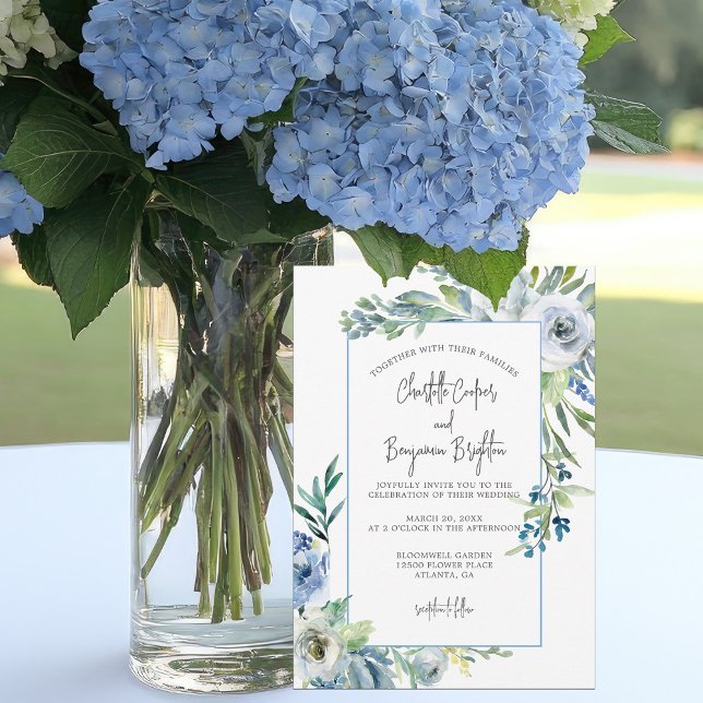 Invitación Elegante Blue Floral Spring Garden Wedding (Subido por el creador)