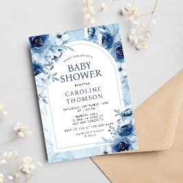 Invitación Elegante Blue Flowers Boy Baby Shower