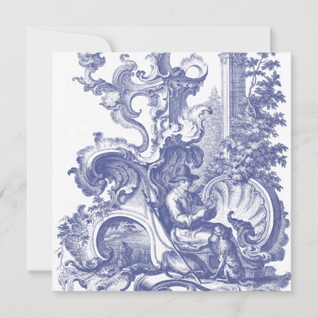 Invitación Elegante Blue French Baroque Toile (Anverso)