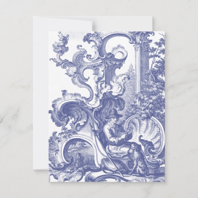 Invitación Elegante Blue French Baroque Toile (Anverso)