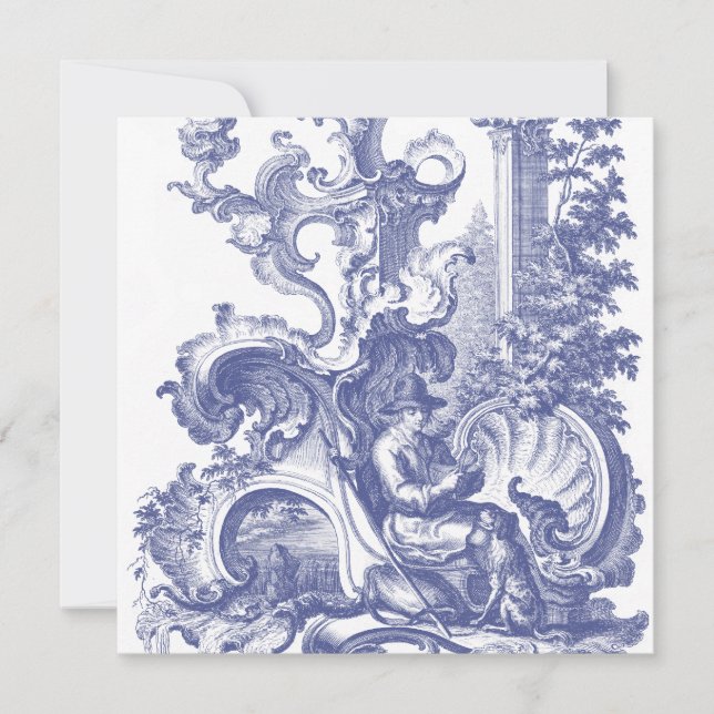 Invitación Elegante Blue French Baroque Toile (Anverso)