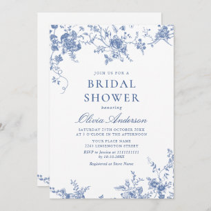 Invitación Elegante Blue French Garden BRIDAL SHOWER código Q