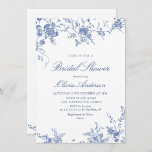Invitación Elegante Blue French Garden BRIDAL SHOWER código Q