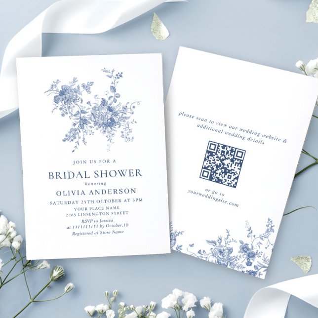 Invitación Elegante Blue French Garden BRIDAL SHOWER código Q (Subido por el creador)