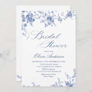 Invitación Elegante Blue French Garden BRIDAL SHOWER código Q