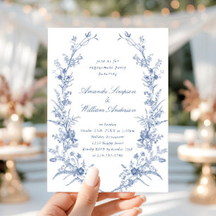 Invitación Elegante Blue French Garden Engagement Party