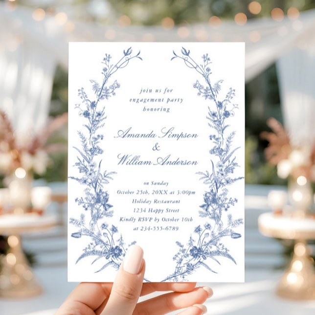 Invitación Elegante Blue French Garden Engagement Party (Subido por el creador)