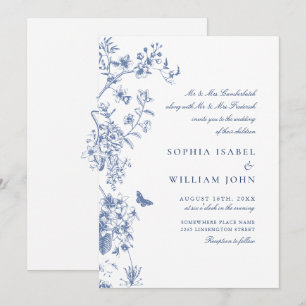 Invitación Elegante Blue French Garden Wedding