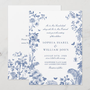 Invitación Elegante Blue French Garden Wedding