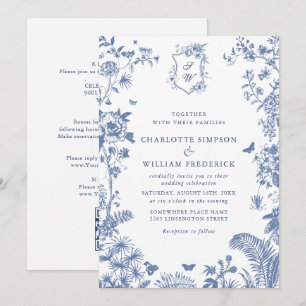 Invitación Elegante Blue French Garden Wedding All in One