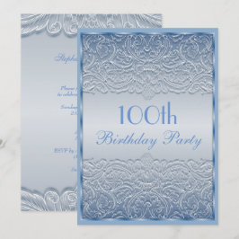 Invitación Elegante Blue French Lace 100 cumpleaños