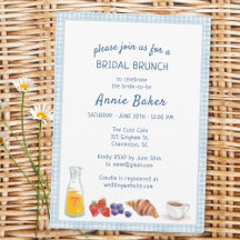 Elegante Blue Gingham Picnic Brunch Bridal Shower