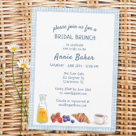 Invitación Elegante Blue Gingham Picnic Brunch Bridal Shower