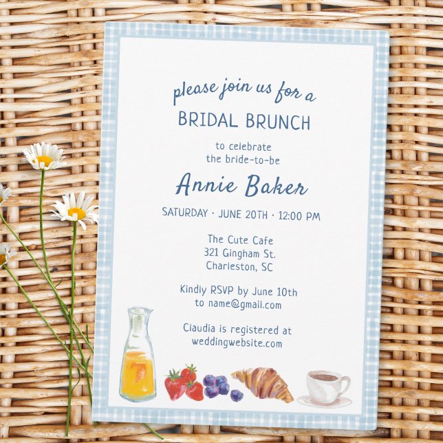 Invitación Elegante Blue Gingham Picnic Brunch Bridal Shower (Subido por el creador)