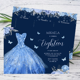 Invitación Elegante Blue Gown Floral 18 cumpleaños