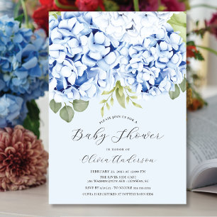 Invitación Elegante Blue Hydrangea Baby Shower