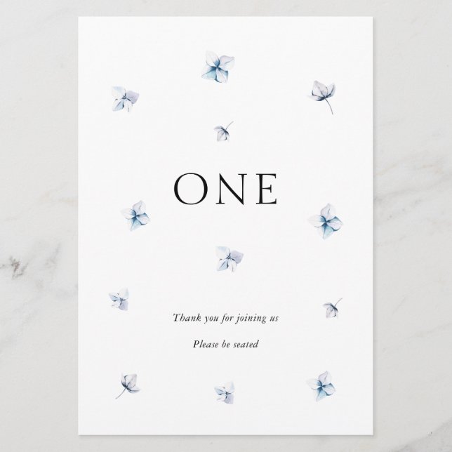 Invitación Elegante Blue Hydrangea Boda Número de tabla Nombr (Anverso)