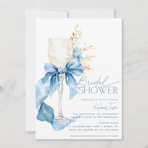 Invitación Elegante Blue Hydrangea Bow Champagne Bridal Showe