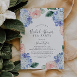 Invitación Elegante Blue Hydrangea Bridal Shower Tea Fiesta<br><div class="desc">Esta elegante invitación a una fiesta de té con ducha de novia hidrangea azul es perfecta para un evento de primavera o verano. El diseño floral clásico presenta hidrangeas de color azul en polvo suave acentuadas con flores rosas neutras y hojas verdes.</div>