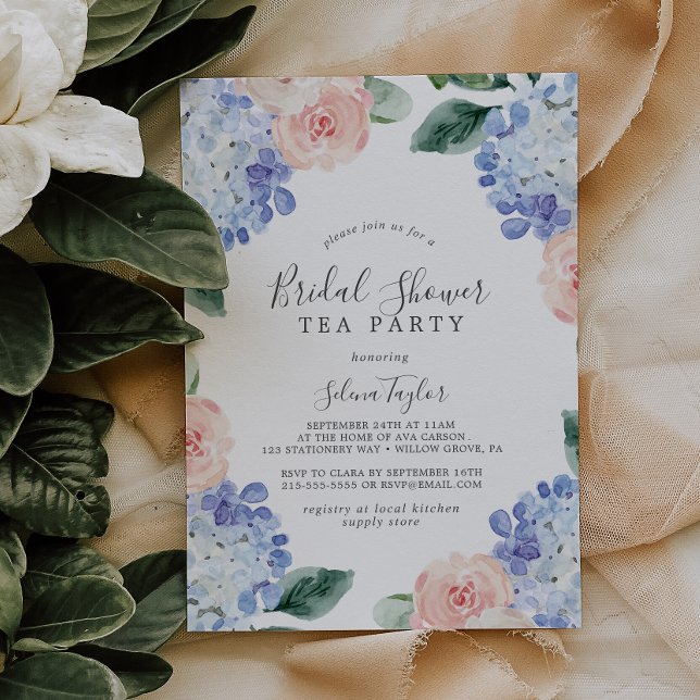 Invitación Elegante Blue Hydrangea Bridal Shower Tea Fiesta (Subido por el creador)