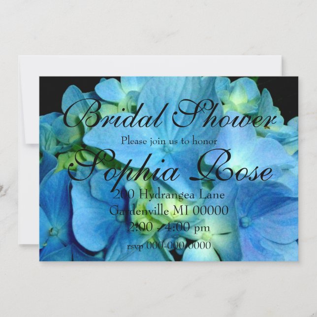 Invitación Elegante Blue Hydrangea ducha de novia floral (Anverso)