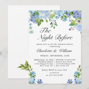 Invitación Elegante Blue Hydrangea Greeneration Rehearsal Cen