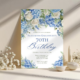 Invitación Elegante Blue Hydrangea Rosas Fiesta de Cumpleaños