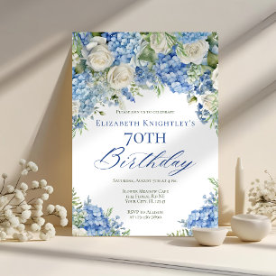 Invitación Elegante Blue Hydrangea Rosas Fiesta de Cumpleaños