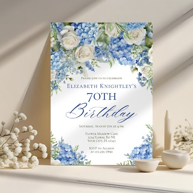 Invitación Elegante Blue Hydrangea Rosas Fiesta de Cumpleaños (Subido por el creador)