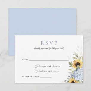 Invitación Elegante Blue Hydrangea Sunflowers Wedding RSVP
