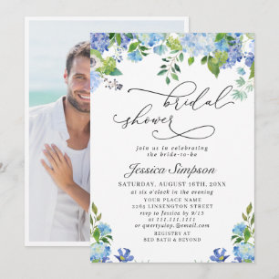 Invitación Elegante Blue Hydrangea Watercolor Bridal Shower