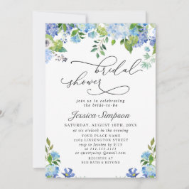 Invitación Elegante Blue Hydrangea Watercolor Bridal Shower