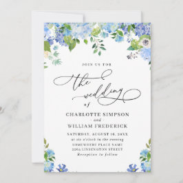 Invitación Elegante Blue Hydrangea Watercolor Greenery Boda