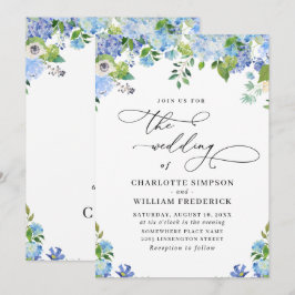Invitación Elegante Blue Hydrangea Watercolor Greenery Boda