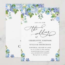 Invitación Elegante Blue Hydrangea Watercolor Greenery Boda