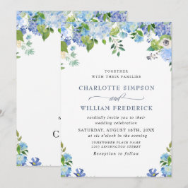 Invitación Elegante Blue Hydrangea Watercolor Greenery Boda