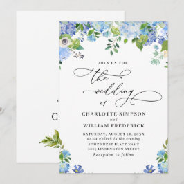 Invitación Elegante Blue Hydrangea Watercolor Greenery Boda