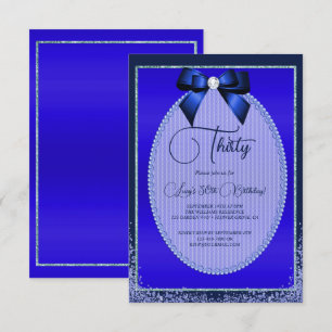 Invitación Elegante Blue Jewel Bow & Purpurina Cumpleaños