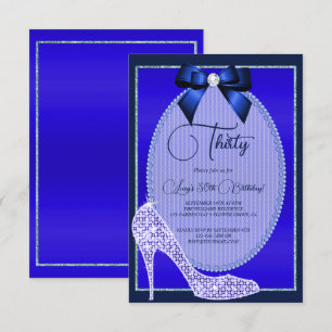 Invitación Elegante Blue Jewel Bow & Stiletto Cumpleaños