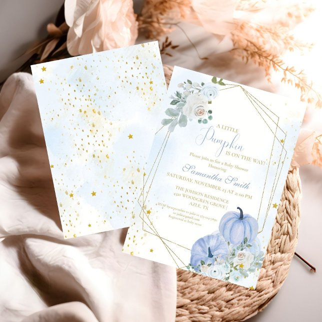 Invitación Elegante Blue Little Pumpkin Boy Baby Shower (Subido por el creador)