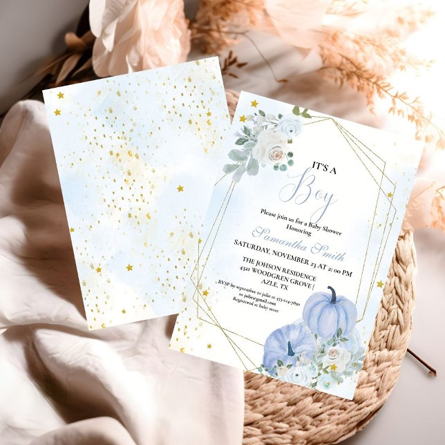 Invitación Elegante Blue Little Pumpkin Boy Baby Shower (Subido por el creador)