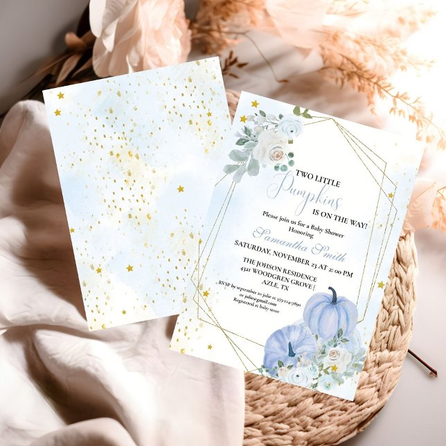 Invitación Elegante Blue Little Pumpkin Twin Boy Baby Shower (Subido por el creador)