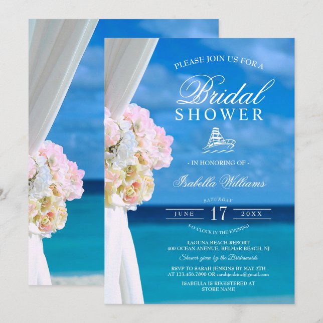 Invitación Elegante Blue Ocean Beach Bridal Shower (Anverso / Reverso)